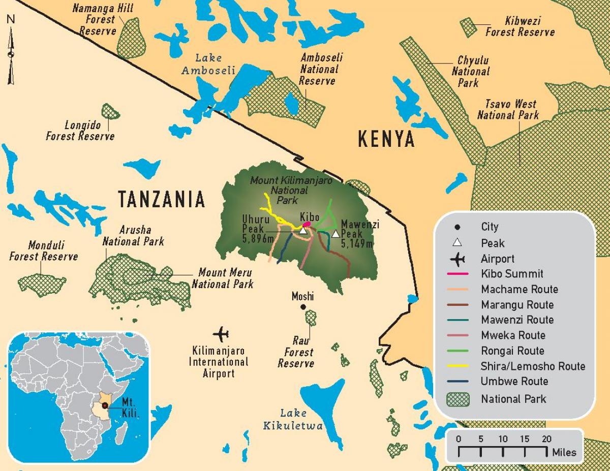 מפה של הקילימנג ' רו, טנזניה