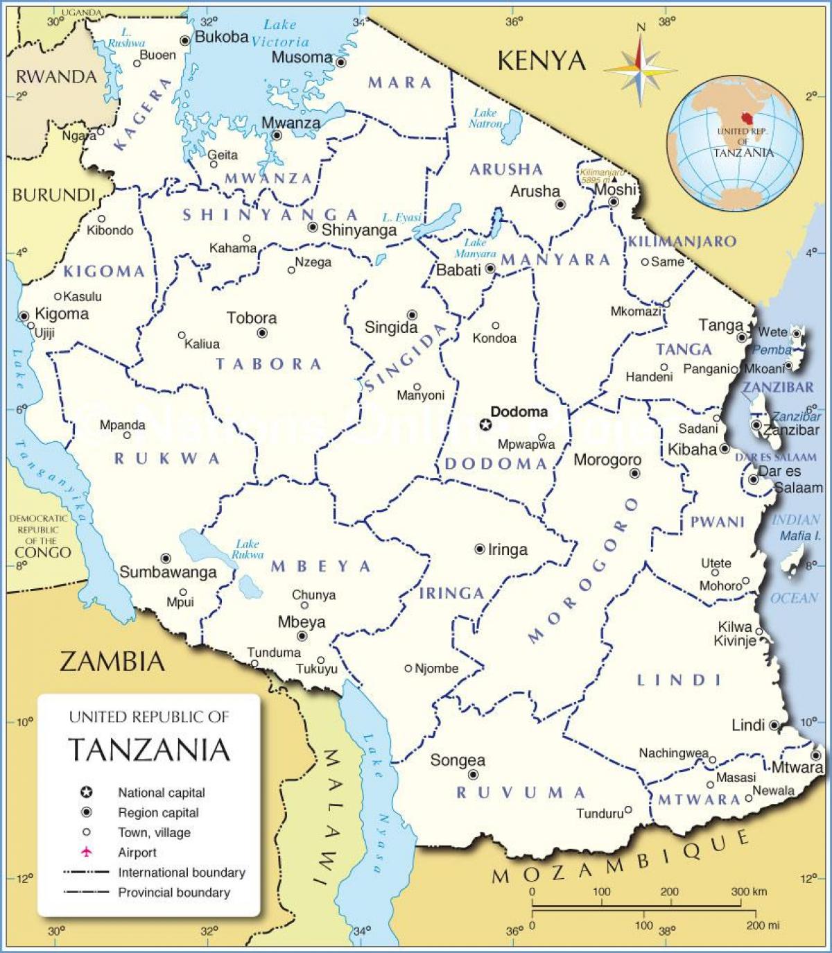 מפה של טנזניה עם מחוז