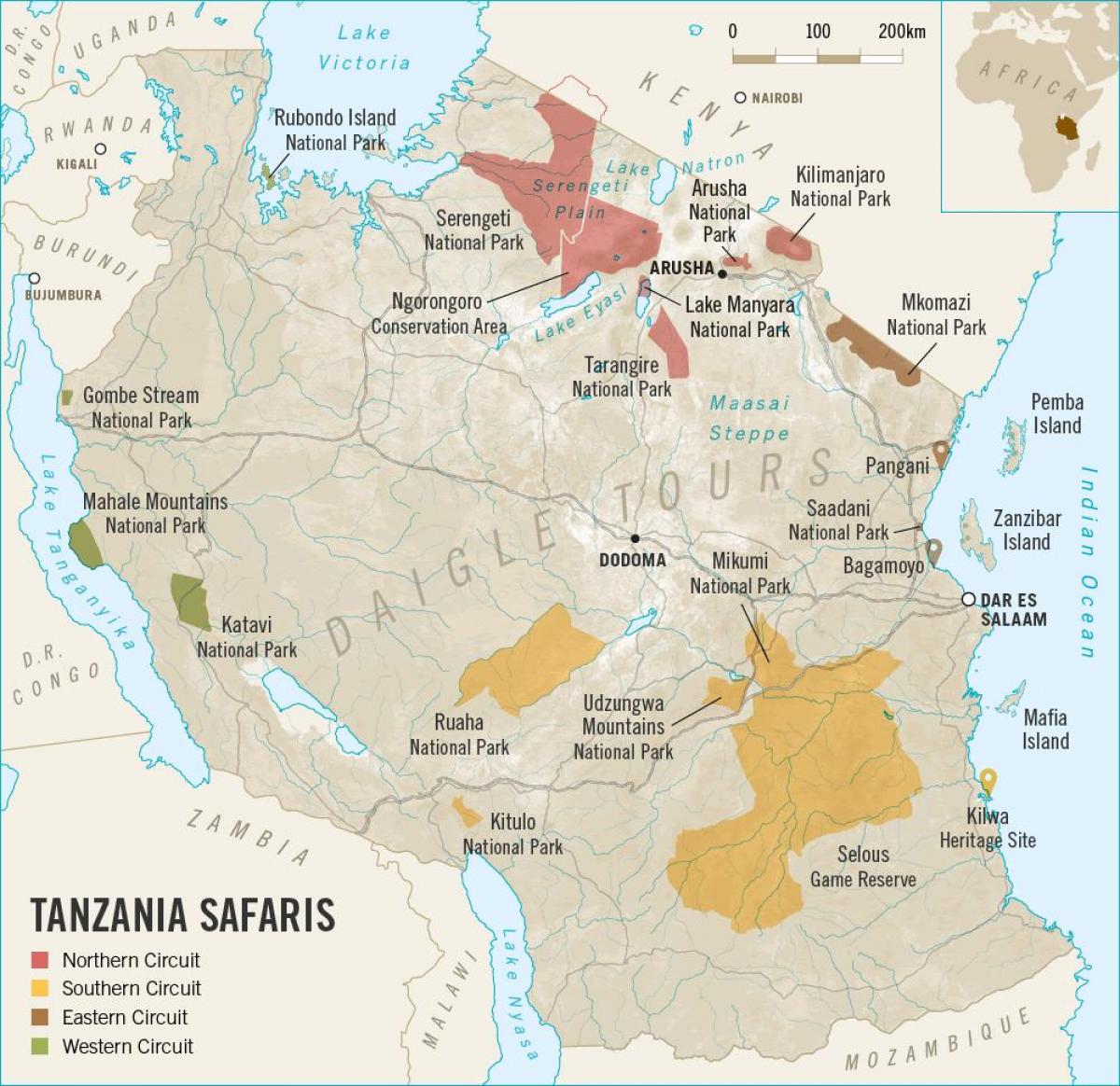 מפה של טנזניה ספארי 