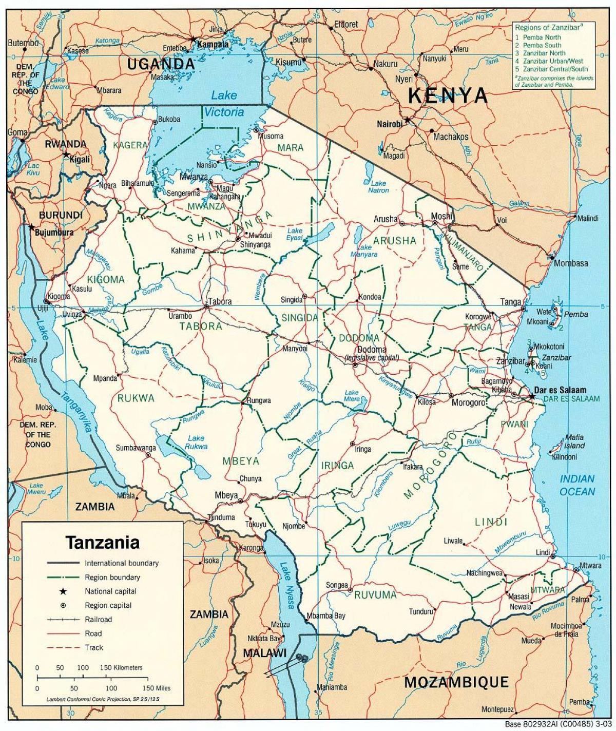 מפה של טנזניה עם ערים